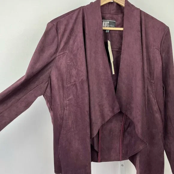 NWT Kut from the Kloth Tayanita Jacket Faux Vegan Suede Open Front Purple XL - Picture 3 of 5